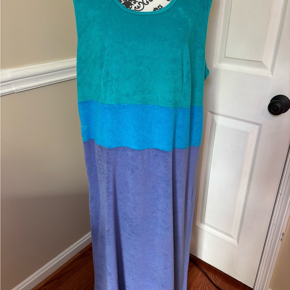 Roman’s terry cloth vintage Colorblock Maxi Dress - Teal, Blue, and Purple